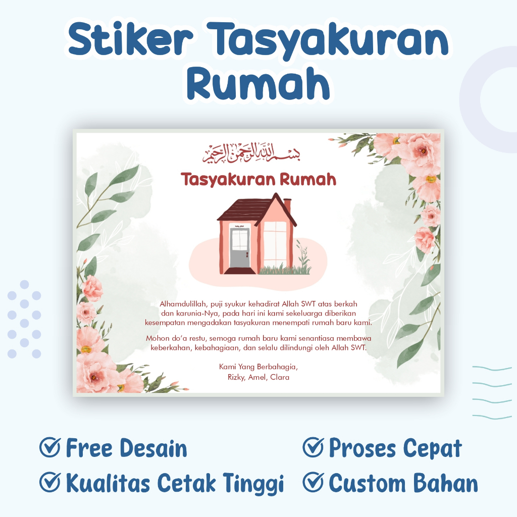 STIKER TASYAKURAN RUMAH / UNDANGAN TASYAKURAN / LABEL KOTAK NASI TASYAKURAN RUMAH BARU