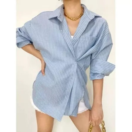 OXFORD Kemeja Wanita Katun Salur