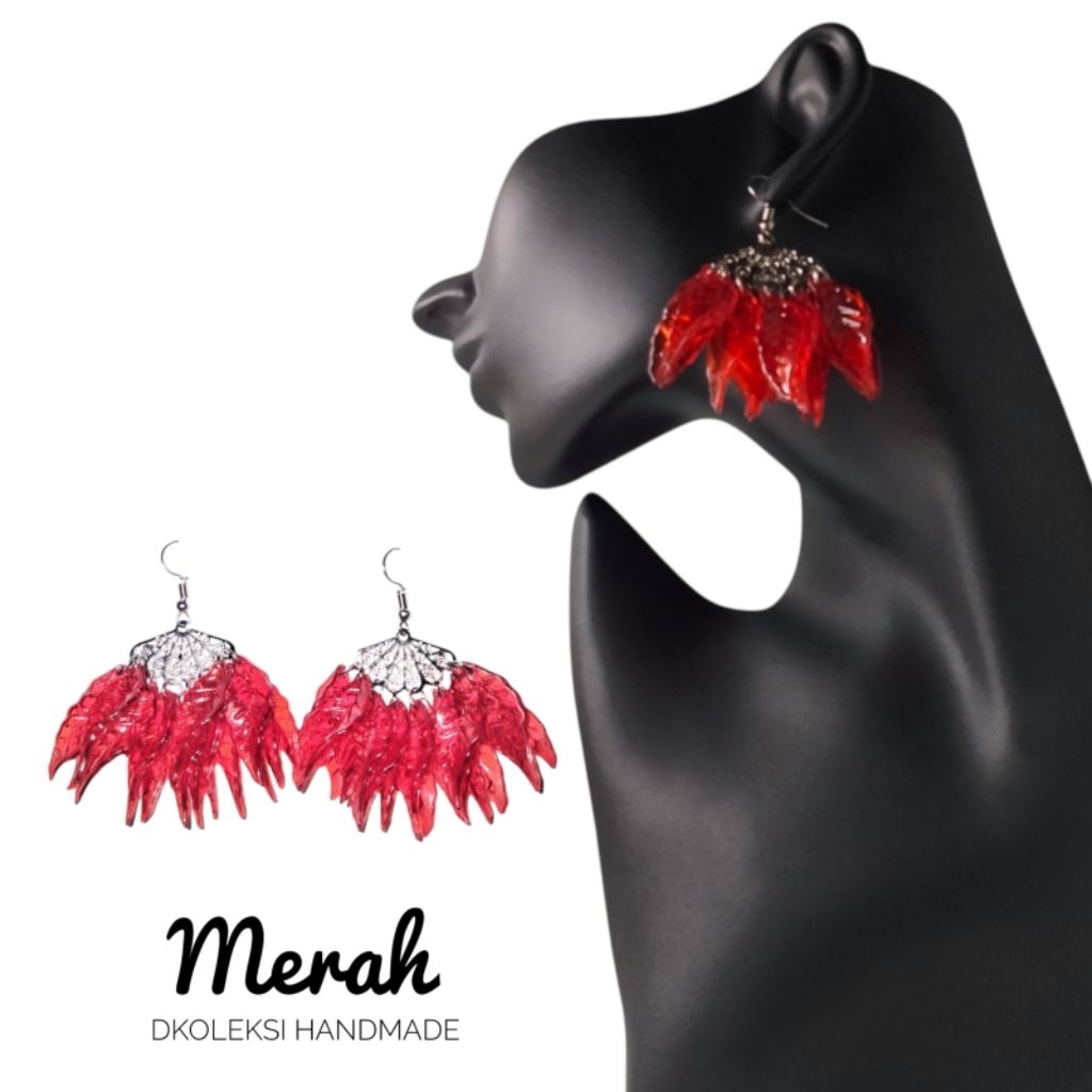 Anting Fashion Etnik Lempeng Akrilik Daun Kaca | Anting Hijab