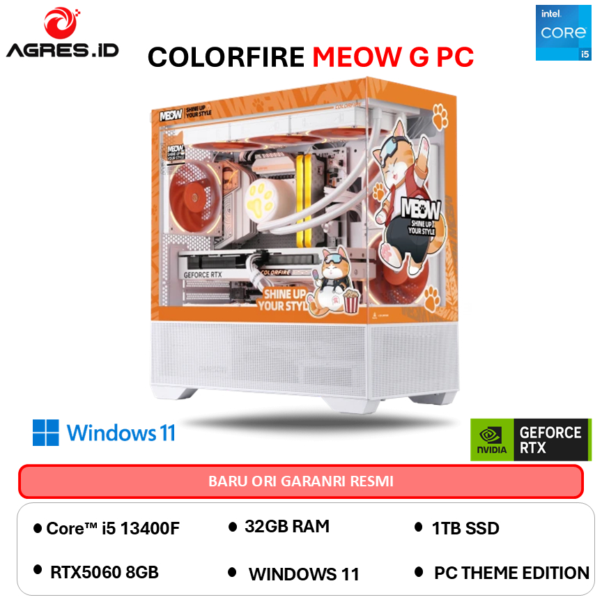 COLORFIRE MEOW X PC INTEL I5 13400F RTX 5060 8GB - RAM 32GB 1TBGB - RAKITAN GAMING PC THEME EDITION
