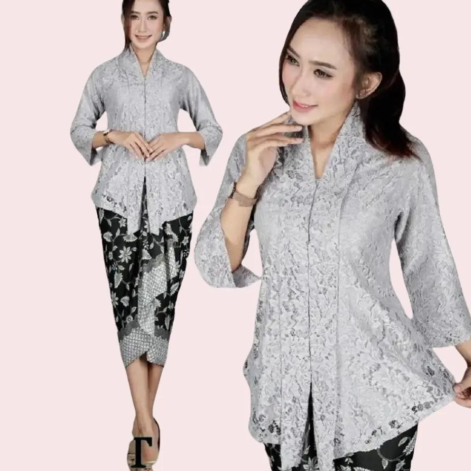 Setelan Kebaya Modern New Kutu Baru Bahan Brukat  Premium Warna Silver