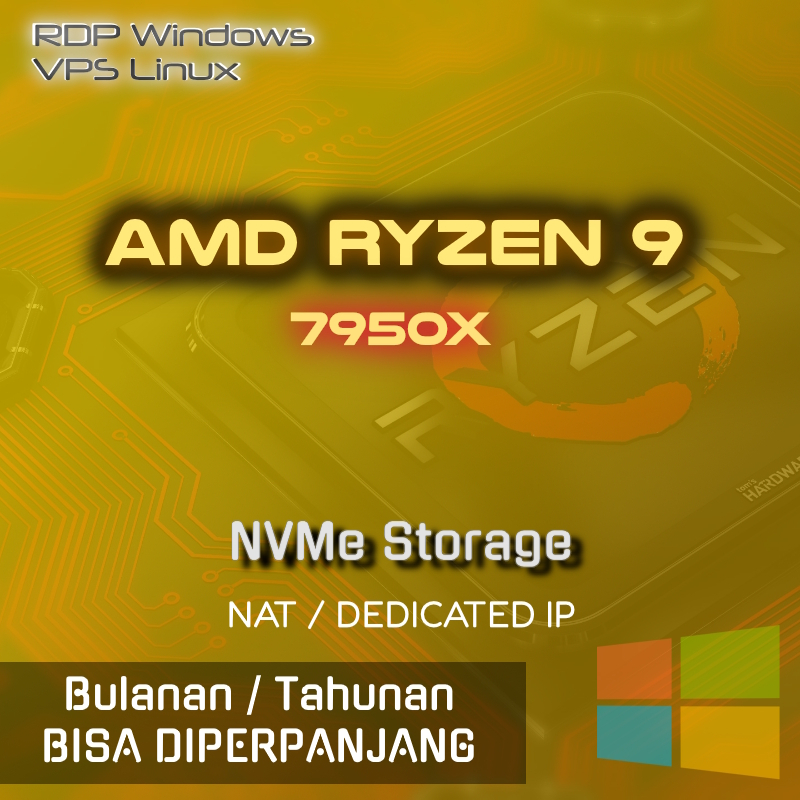 RDP Windows / VPS Linux AMD Ryzen 9 | NVMe | 10 Gbps port | BULANAN / TAHUNAN | Bisa Diperpanjang