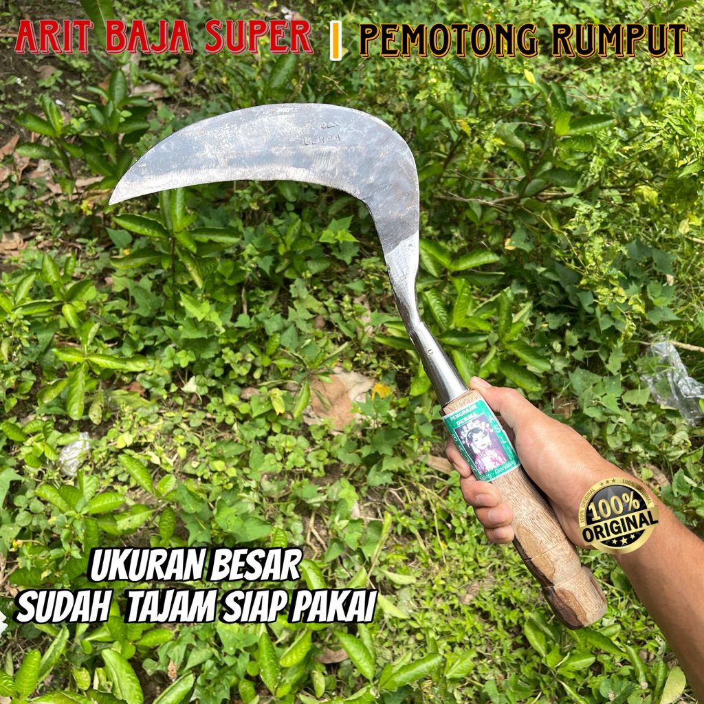 Arit Baja Sabit Rumput Besar Berkebun Arit Padi Super Tajam | Multifungsi Sabit Tempa Jawa