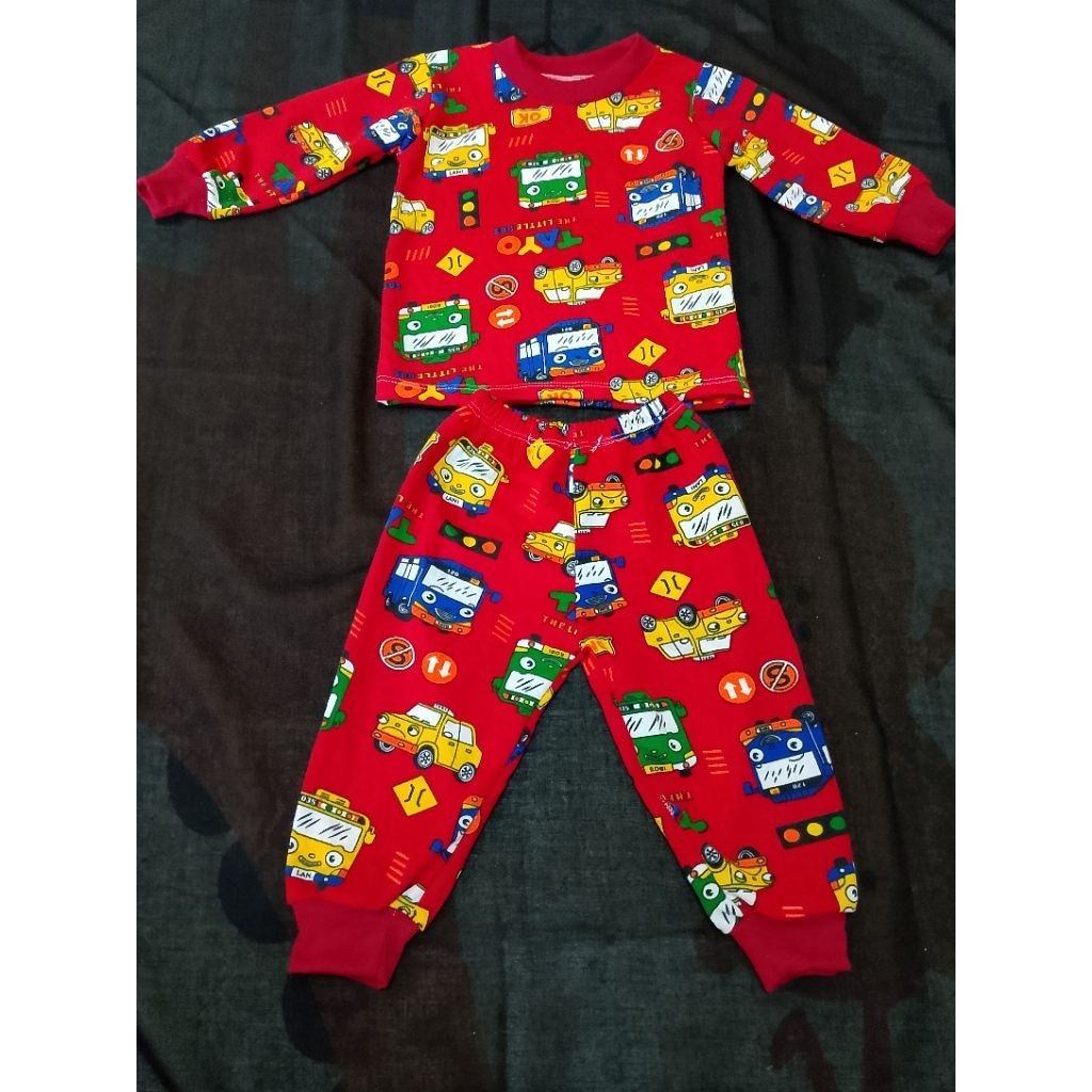 setelan anak baju tidur katun adem tayo
