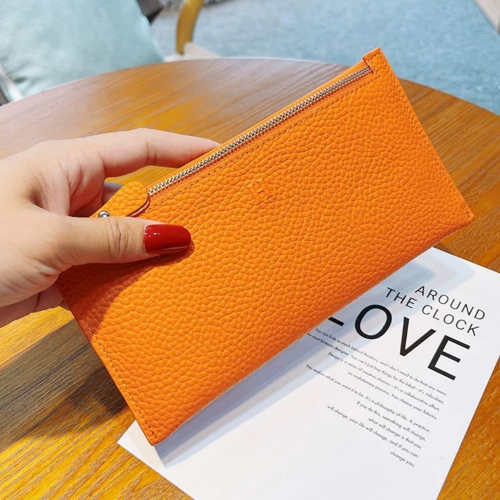 Long Wallet Zipper Dompet Kulit Super Tipis Lentur Kulit Asli