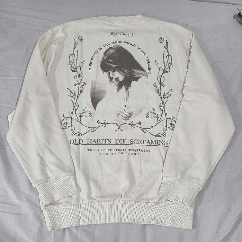 (RARE) Official Merch Taylor Swift Old Habits Die Screaming TTPD crewneck tag The Eras Tour Gray Qua
