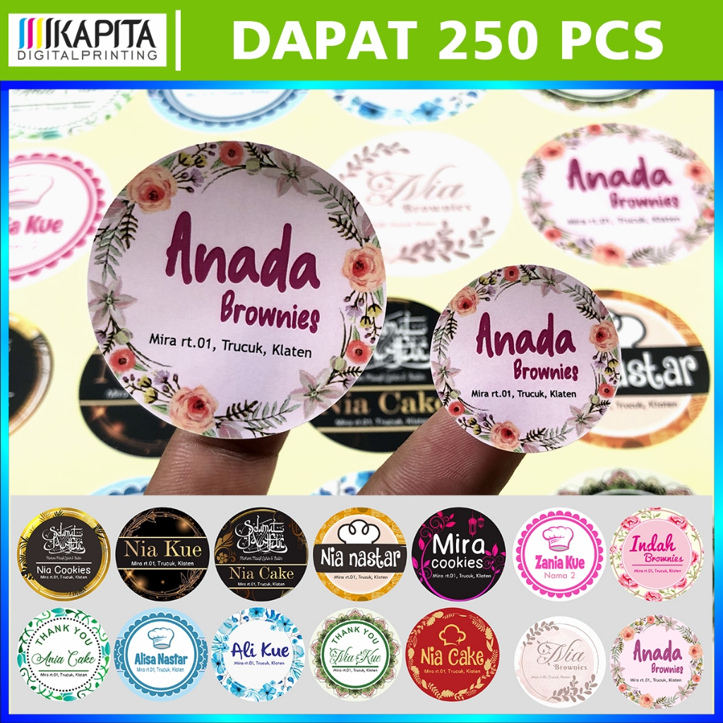 Kapita - Cetak Stiker Toples Custom [isi 250 pcs] 1 hari kirim | Setiker Kue Kering stiker label mak