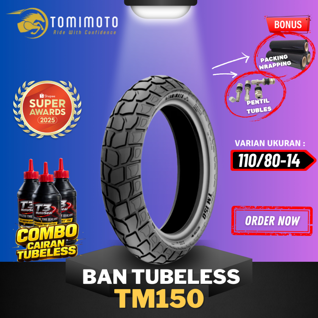 [READY COD] BAN TOMIMOTO RING 14 TM150 / BAN TOMIMOTO ON/OFF ROAD 110/80-14 / BAN TUBELESS DUAL PURP