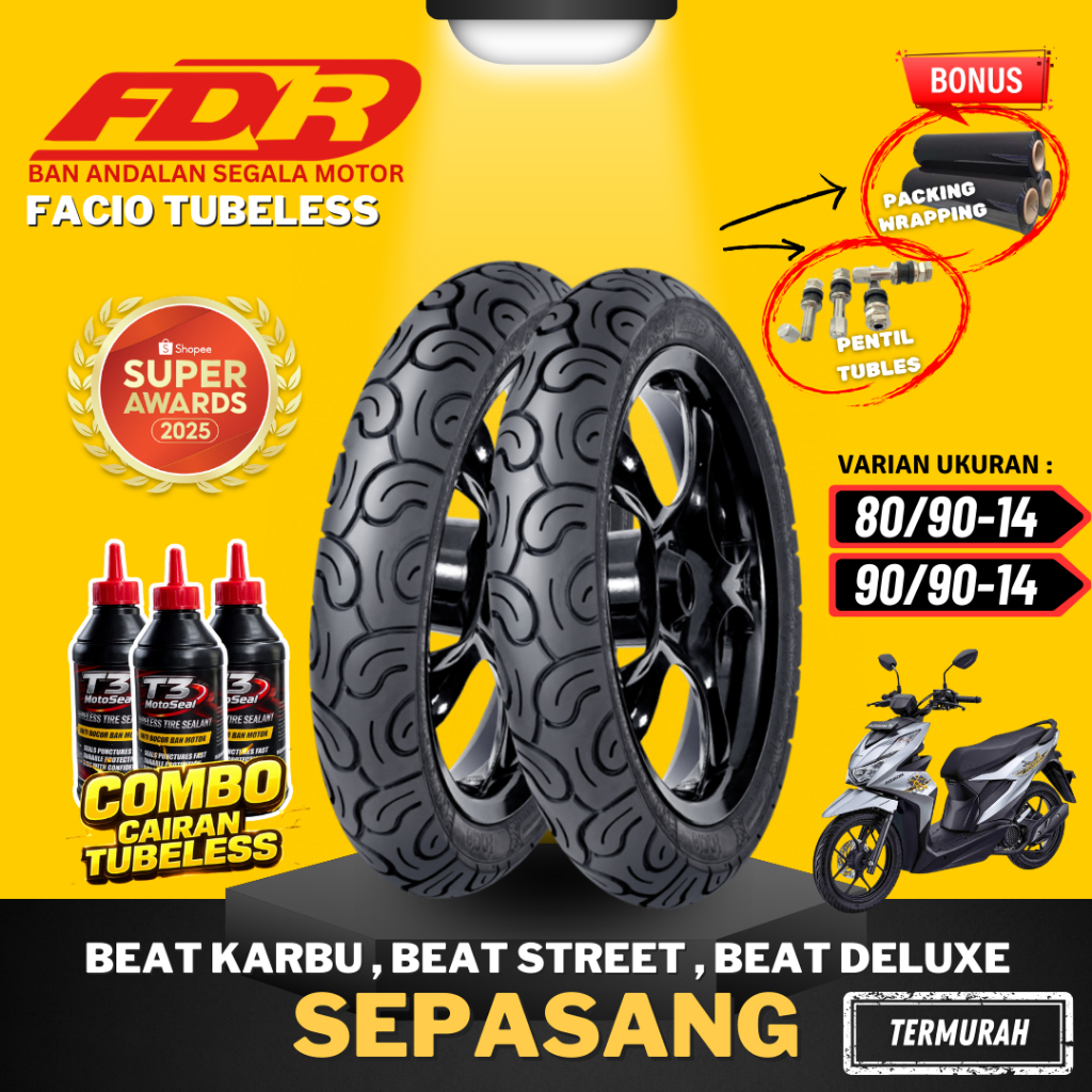 [READY SEPASANG MURAH] BAN FDR FACIO RING 14 / ( 80/90-14 / 90/90-14 ) BAN FDR TUBELESS TUBLES RING 