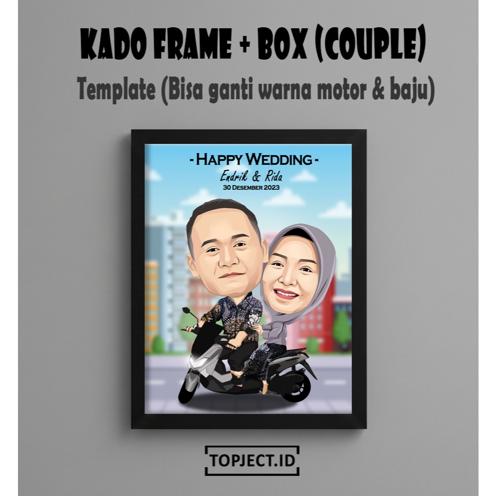 SEHARI JADI [ Sudah Edit+Cetak+Frame ] Kado Wedding Karikatur, Kado Pernikahan, Kado Anniversary / K