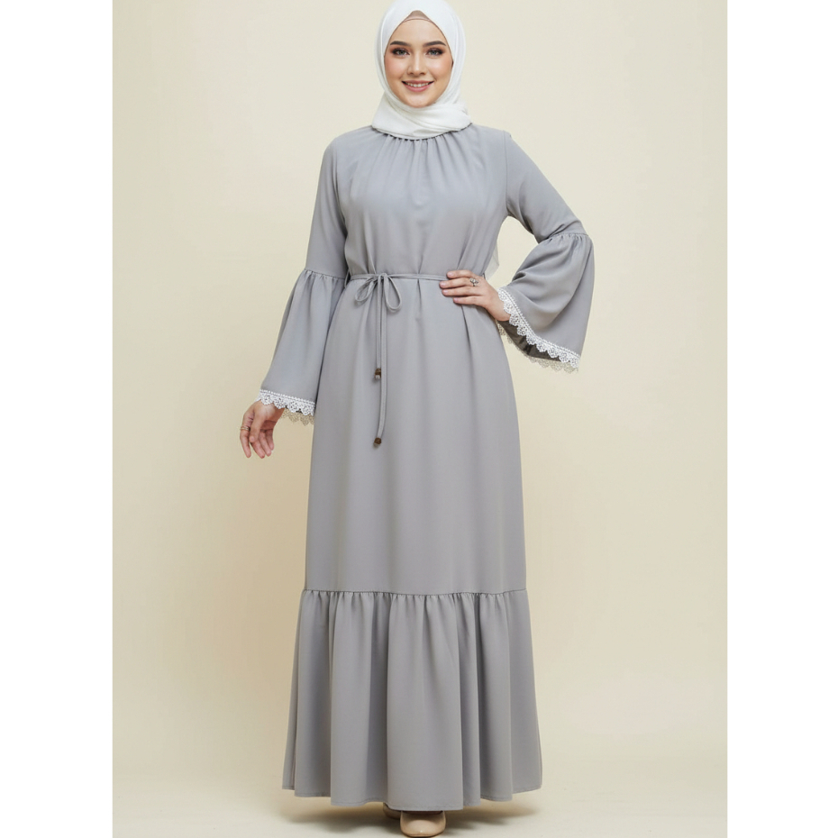 Madina Gamis Modern Casual Abaya Renda Crinkle Premium