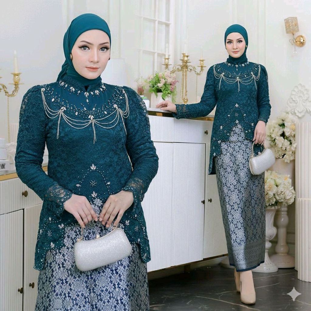FREE HIJAB. READY Setelan Kebaya Brukat Ronce Motif Terbaru Kebaya Wisuda Wanita Bawahan Rok Songket