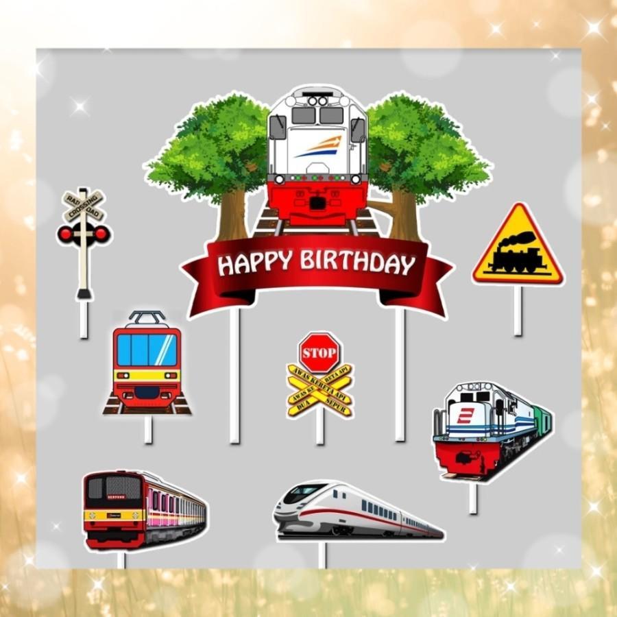 Hiasan Kue Ulang Tahun Cake Topper Satu Set Tema Kereta Api KRL Train