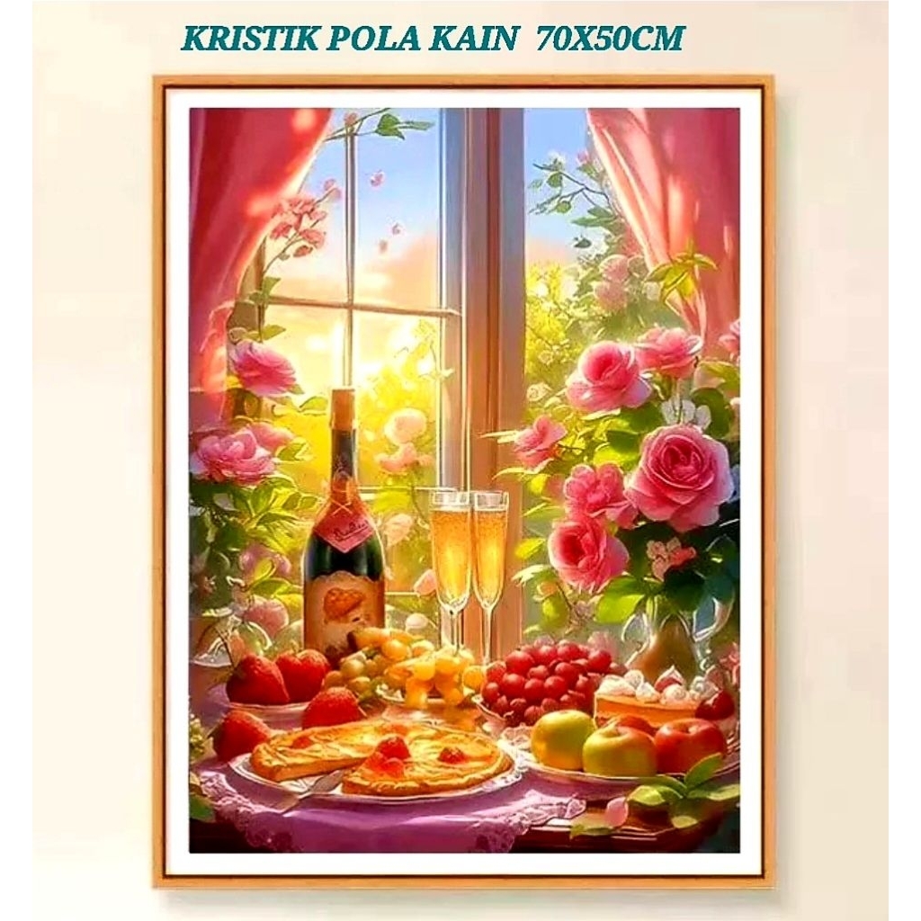 Paket kristik pola kain bunga mawar ungu flower roses cake fruit full cross stitch 11ct sulaman jahi