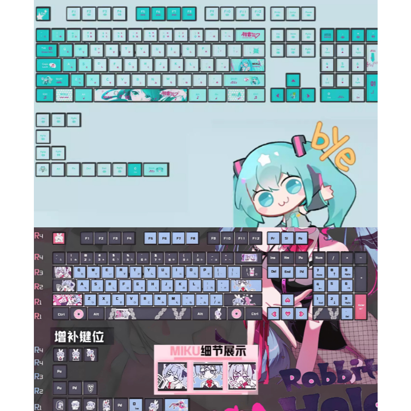 Keycaps PBT Double Shot Shine Side Through Hatsune Miku MDA Profile