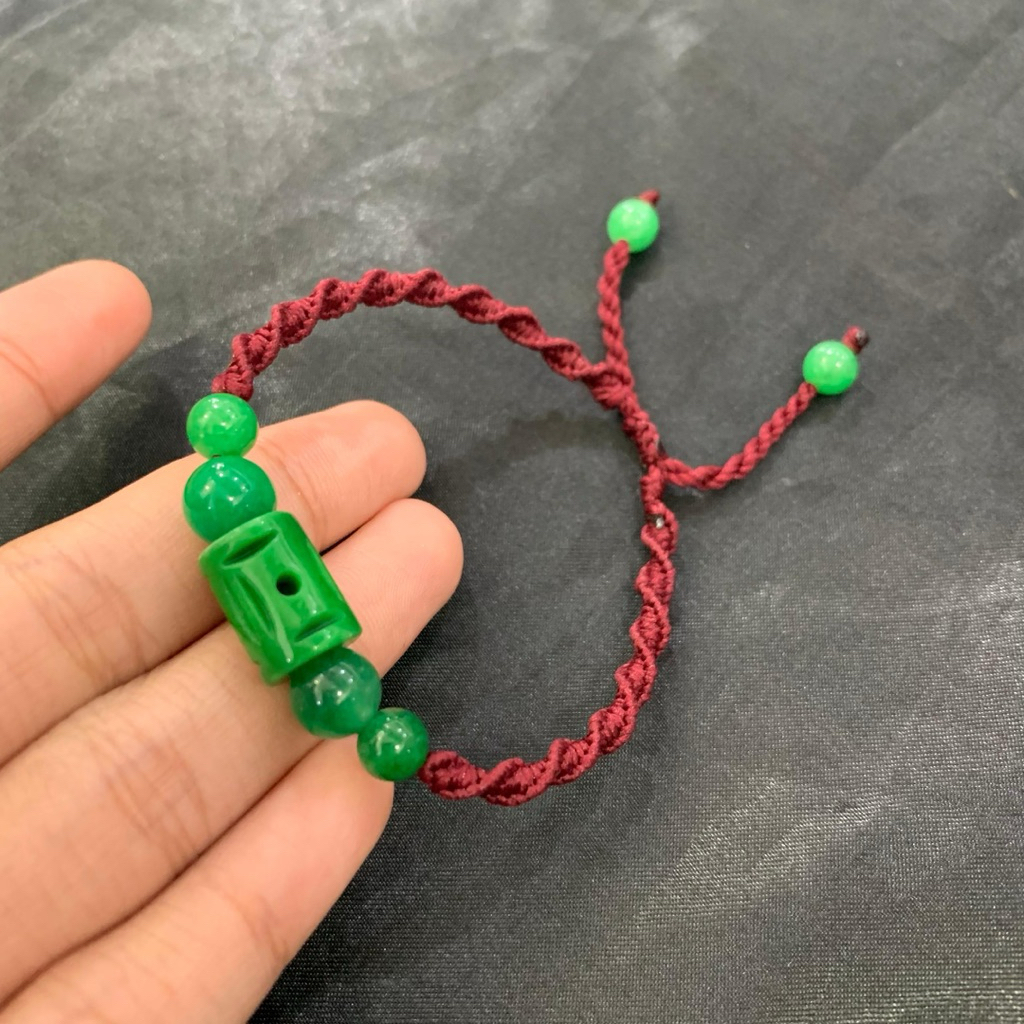 Gelang Batu Giok Ukir/Gelang tali batu giok ukir/Gelang giok natural 100%