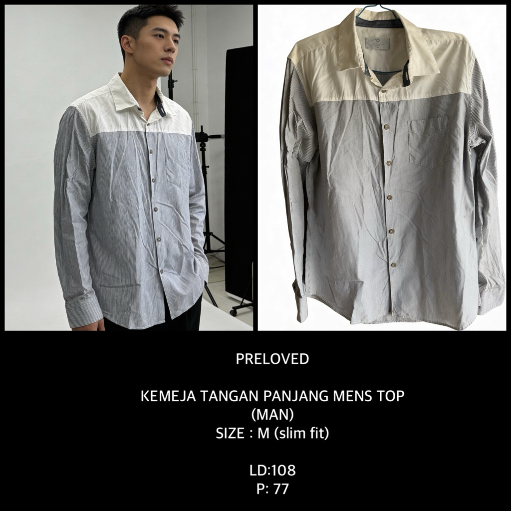PRELOVED  KEMEJA TANGAN PANJANG MENS TOP (MAN) SIZE : M (slim fit)