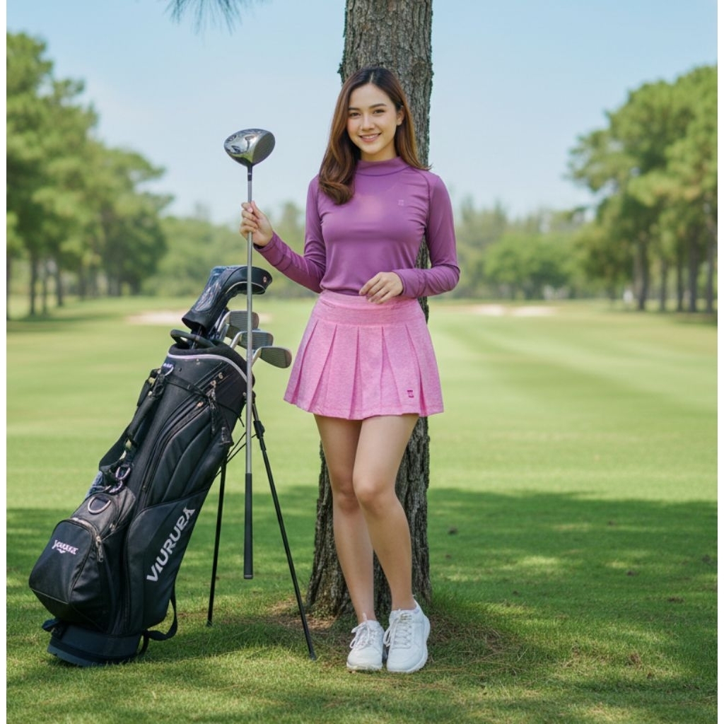 Tori Golf Women's Mock Neck Long Sleeve - Atasan Golf Wanita (Mauve)