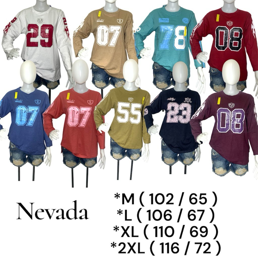 kaos angka/kaos angka lengan panjang/kaos wanita/kaos NEVADA Bu