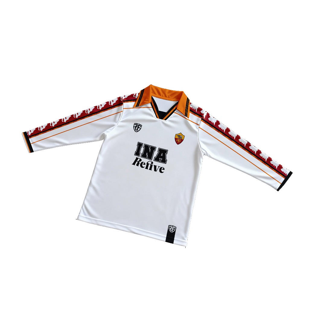Refive- Jersey VINTAGE Long Sleeve Retro Jersey AS ROMA 2 Atasan Tangan Panjang Pria Dan Wanita Prem