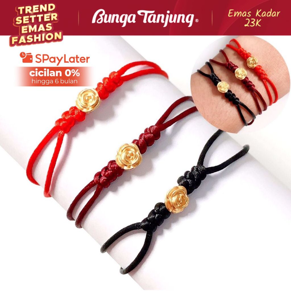 GELANG TALI BUNGA MAWAR CHARM A - EMAS 23K - BUNGA TANJUNG GOLD
