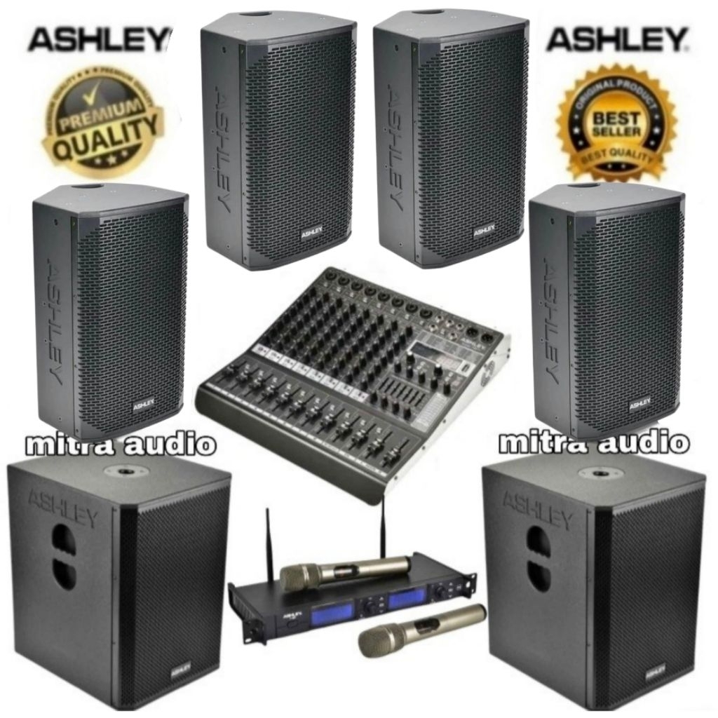Paket Soundsystem Ashley Aktif 4 Buah 10 Inch Mixer Ashley 8 Channel Subwoofer Ashley Aktif 12 Inch