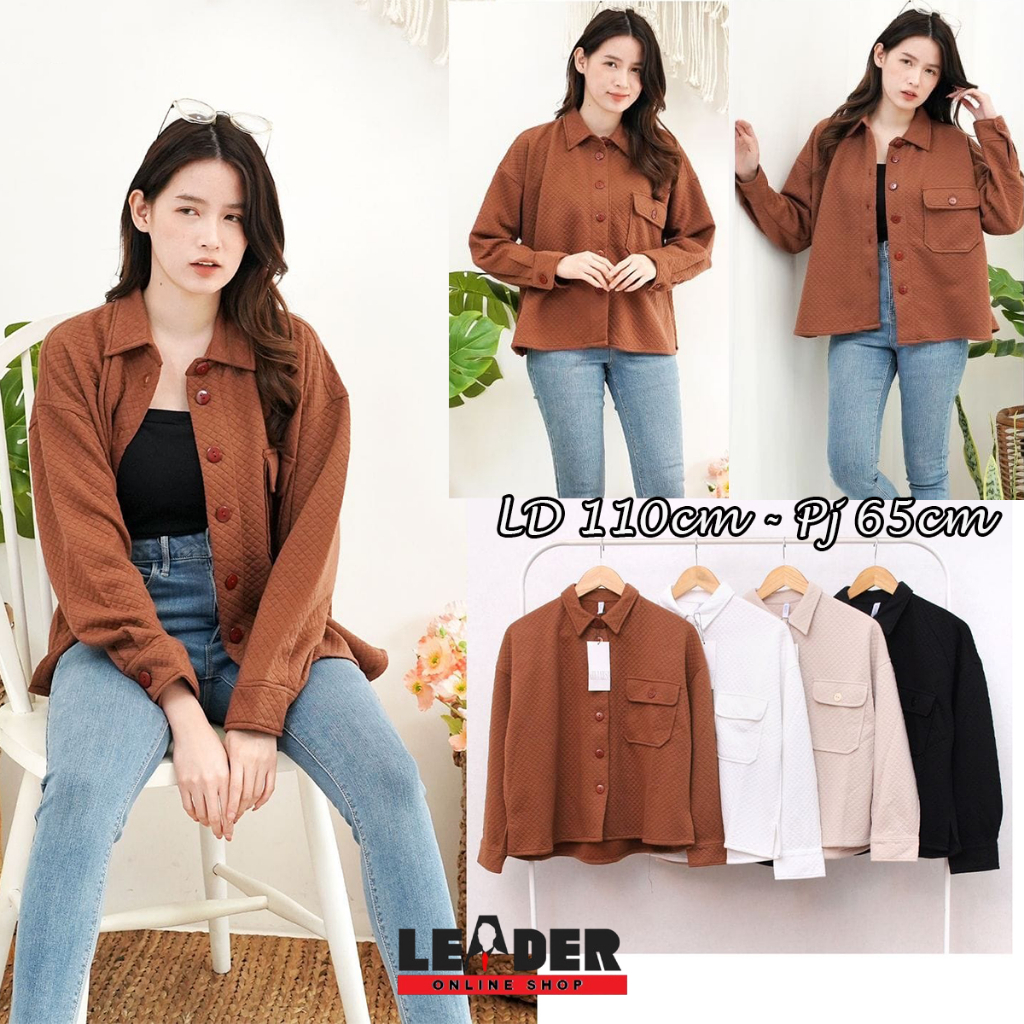 [LEADER JEANS] Jaket Cardigan Wanita Kerah Lengan Panjang Full Kancing Single Pocket – Outer Korean 