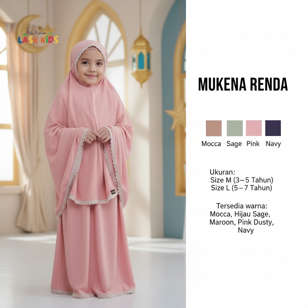 Mukena Renda Anak Perempuan Spandex Zoya Premium Ramadhan Terlaris Ukuran 3 4 5 6 7 Tahun