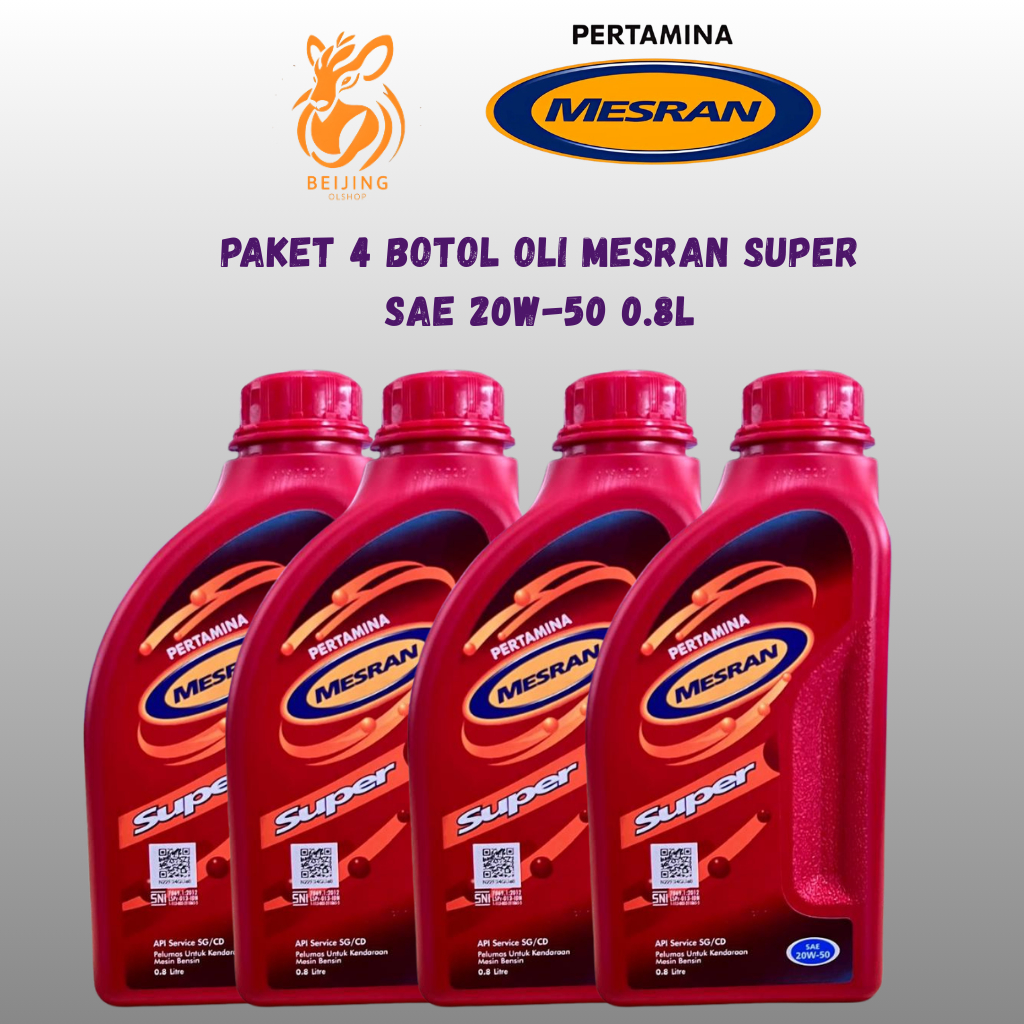 ( beijing ) OLI MESIN MOTOR MESRAN SUPER 20W-50 0.8 LITER PAKET 4 BOTOL
