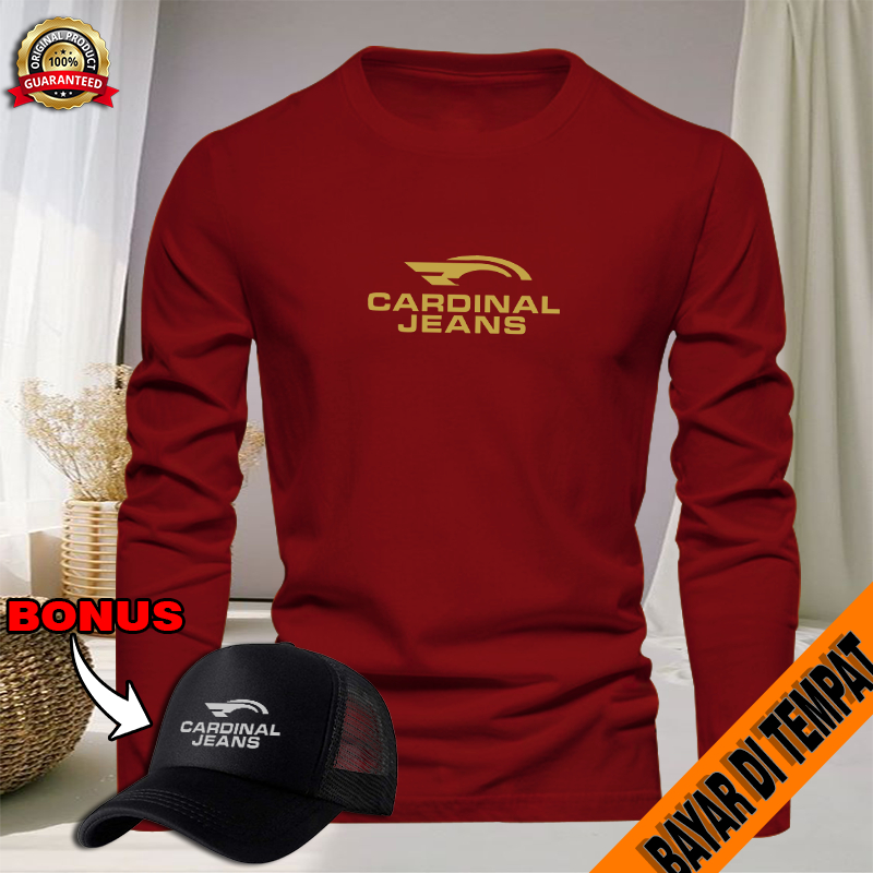 Kaos Pria Lengan Panjang Cotton Combed Print Logo Cardinal Jeans Multiwarna