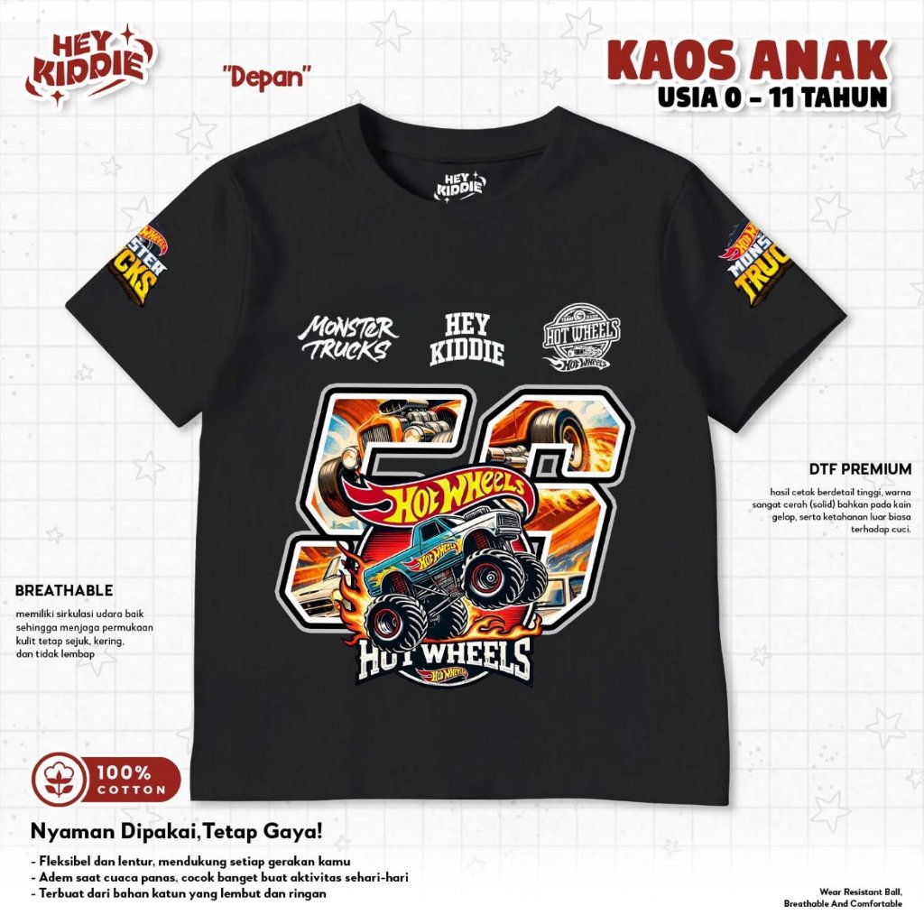 HEYKIDDIE - HOTWHEELS KIDS TSHIRT I Baju Kaos Anak 0-11 Tahun Hot Wheels - Atasan Anak Laki-Laki Per