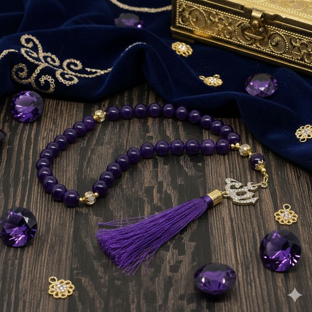 TASBIH BATU EKSLUSIF / KECUBUNG UNGU / 33 BUTIR / 10MM TASBIH BATU ALAM NATURAL