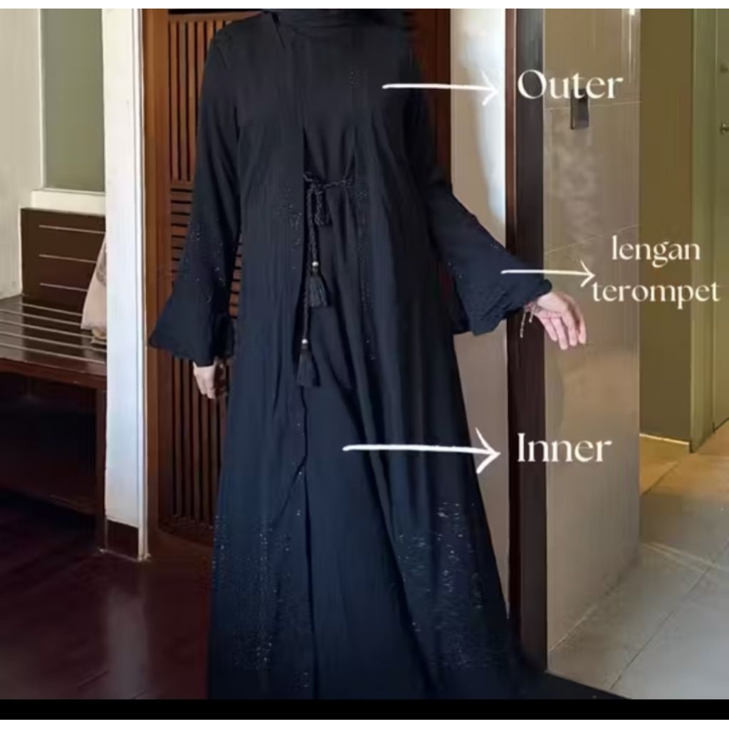 Arina black outer abaya set umrah (tanpa pasmina)