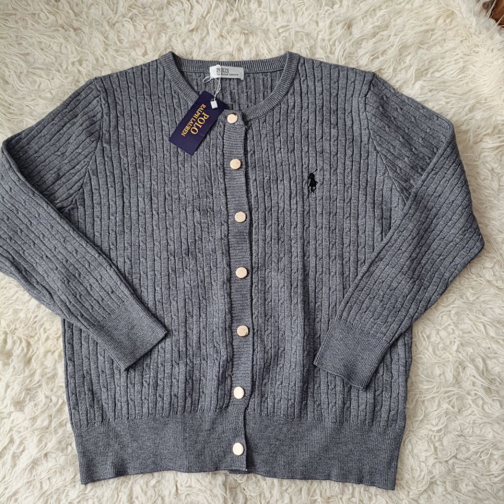 cardigan sweater polo Ralph Lauren abu original rajut free size atasan wanita top