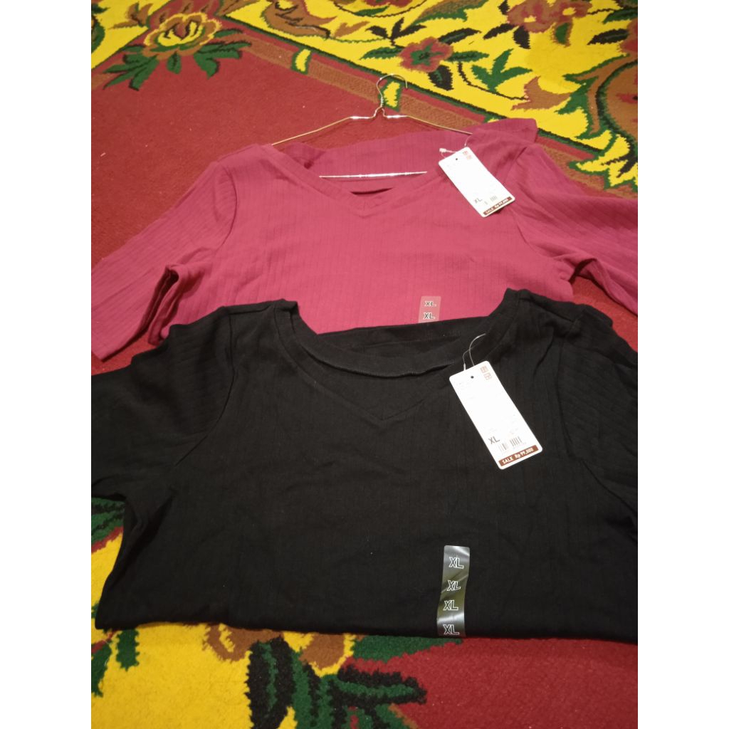 Women T Shirt RIB 2WAY UNIQLO
