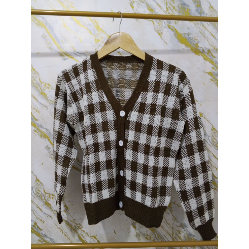 CARDIGAN RAJUT MOTIF KOTAK PREMIUM