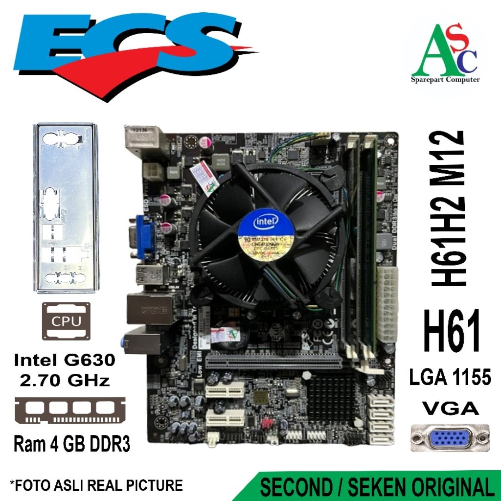 Paket Motheboard ECS H61 Ram 4GB Fan Intel Backpanel