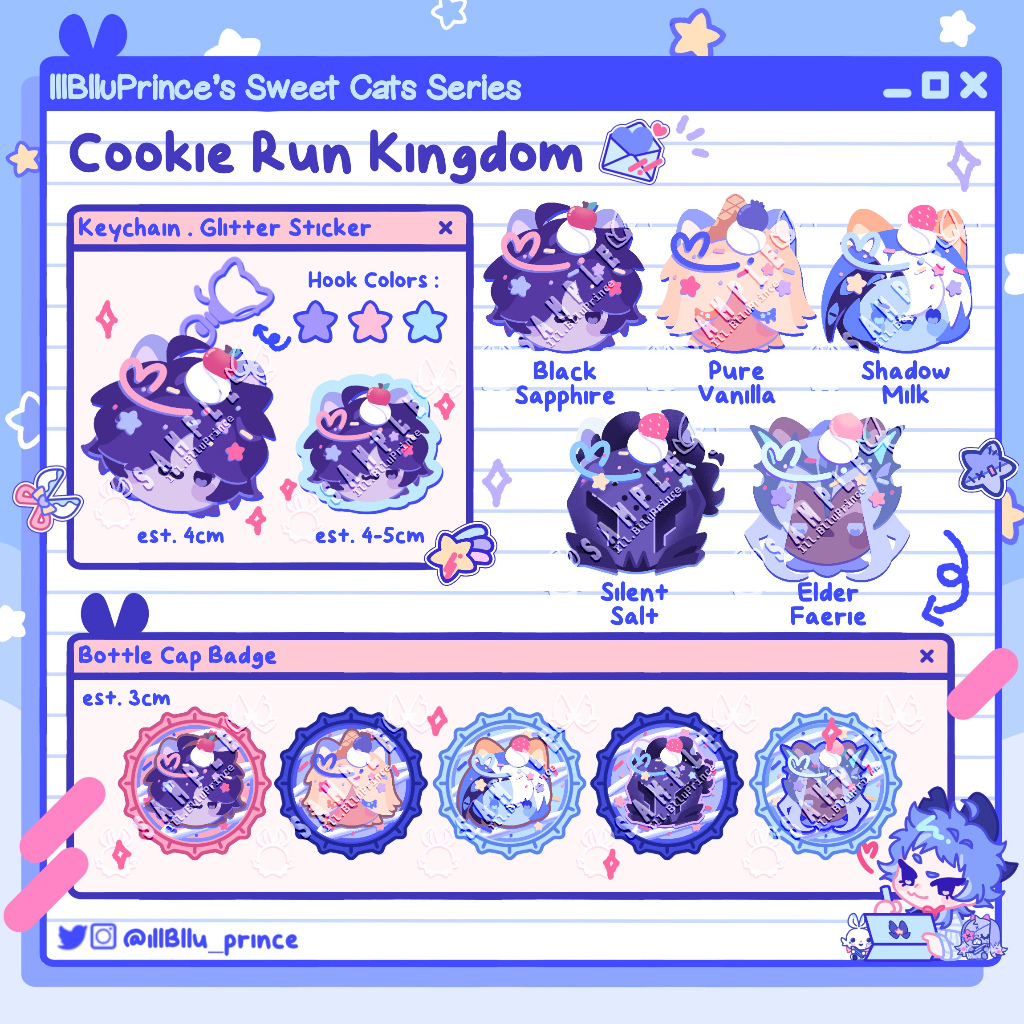 [illBlluPrince] Sweet Cats Series : Acrylic Keychain * Bottle Cap Badge * Die Cut Sticker - Cookie R