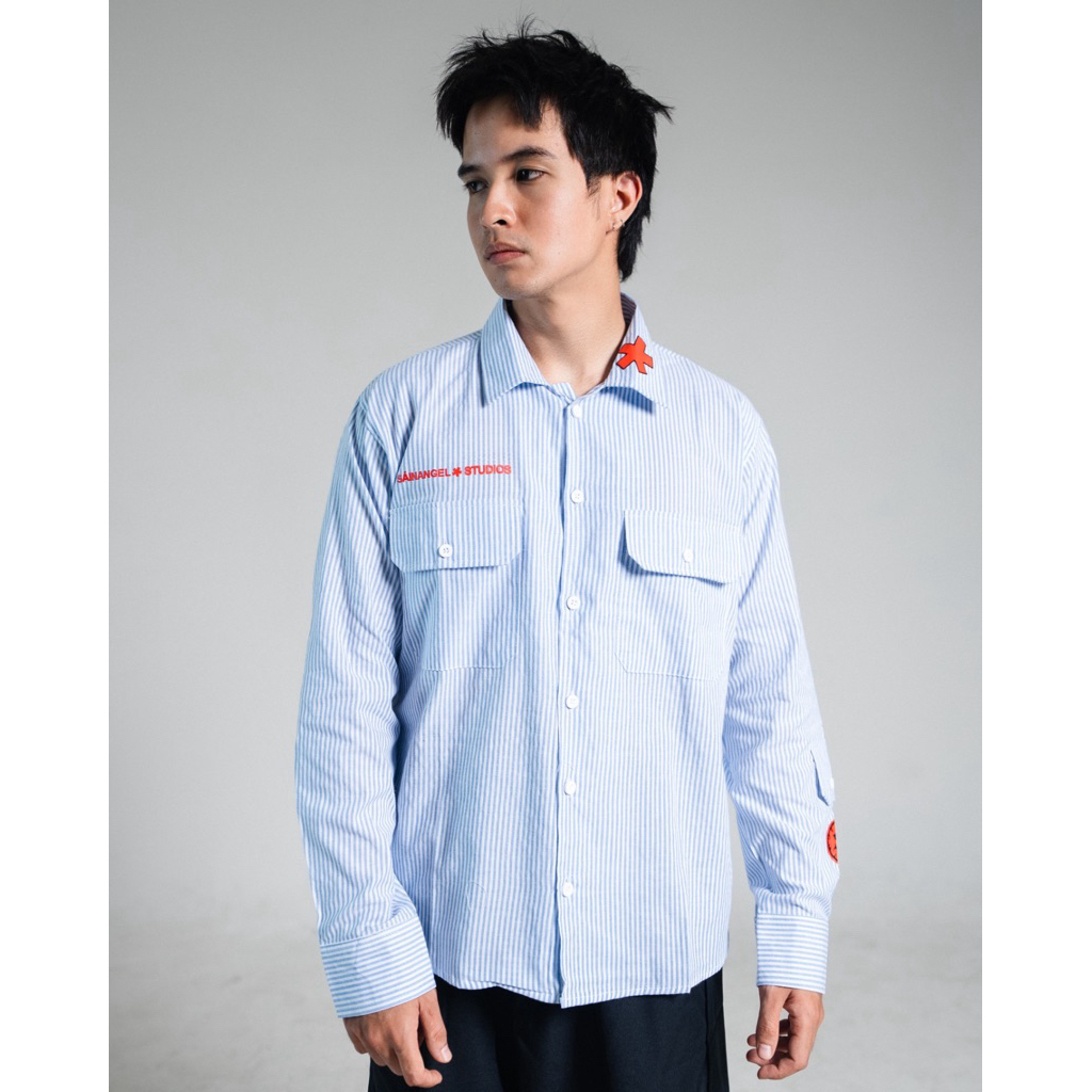 SAINANGEL - Long Sleeve Stripes Shirt (Blue)