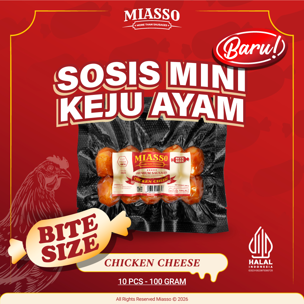 MIASSO Chicken Cheese BITE Sausage Premium – Sosis Daging Ayam Keju Lumer & Juicy | Camilan Kekinian