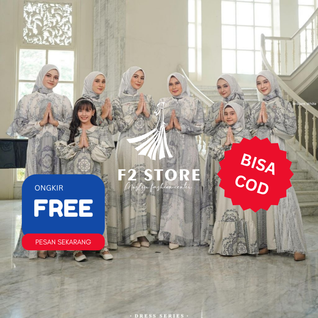 FASHION MUSLIM DRESS MUSLIM GAMIS NADHEERA LUXURY CHANDRAMAYYA MIDI DRESS BRILIANT WHITE ORIGINAL