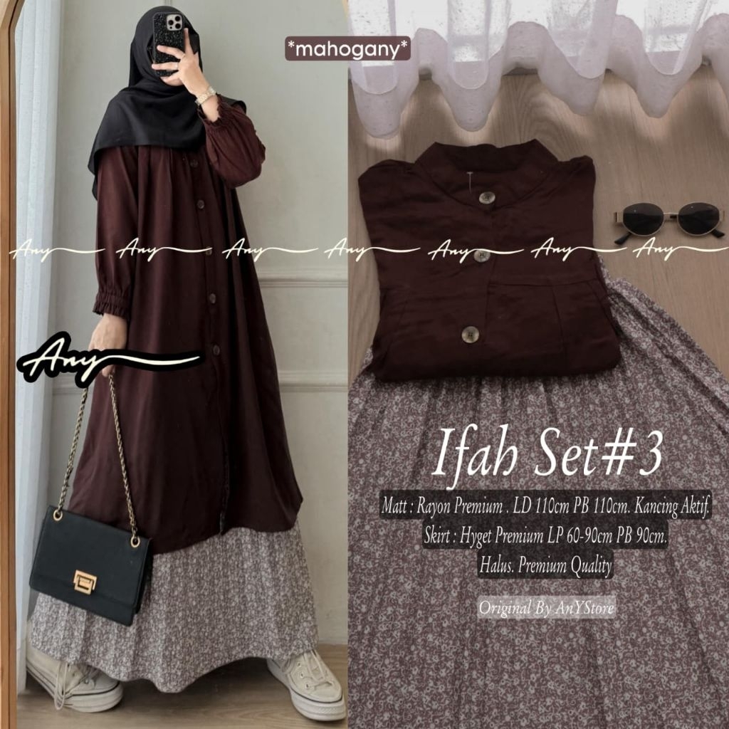 ifah set tunik rayon polos rok plisket motif bunga by any - setelan tunik wanita mix rok plisket
