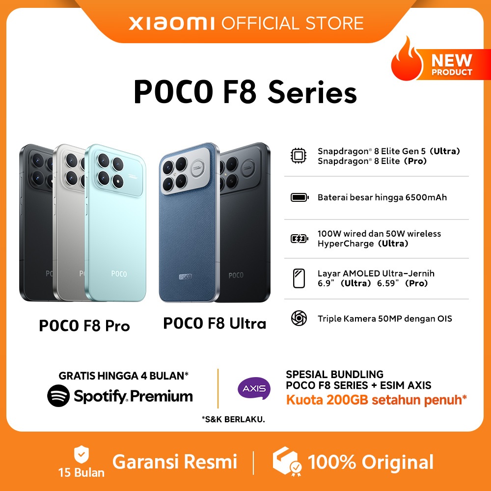 POCO F8 Series | POCO F8 Pro (12/512GB) | POCO F8 Ultra (16/512GB) | Snapdragon® 8 Elite Gen 5* | Ba