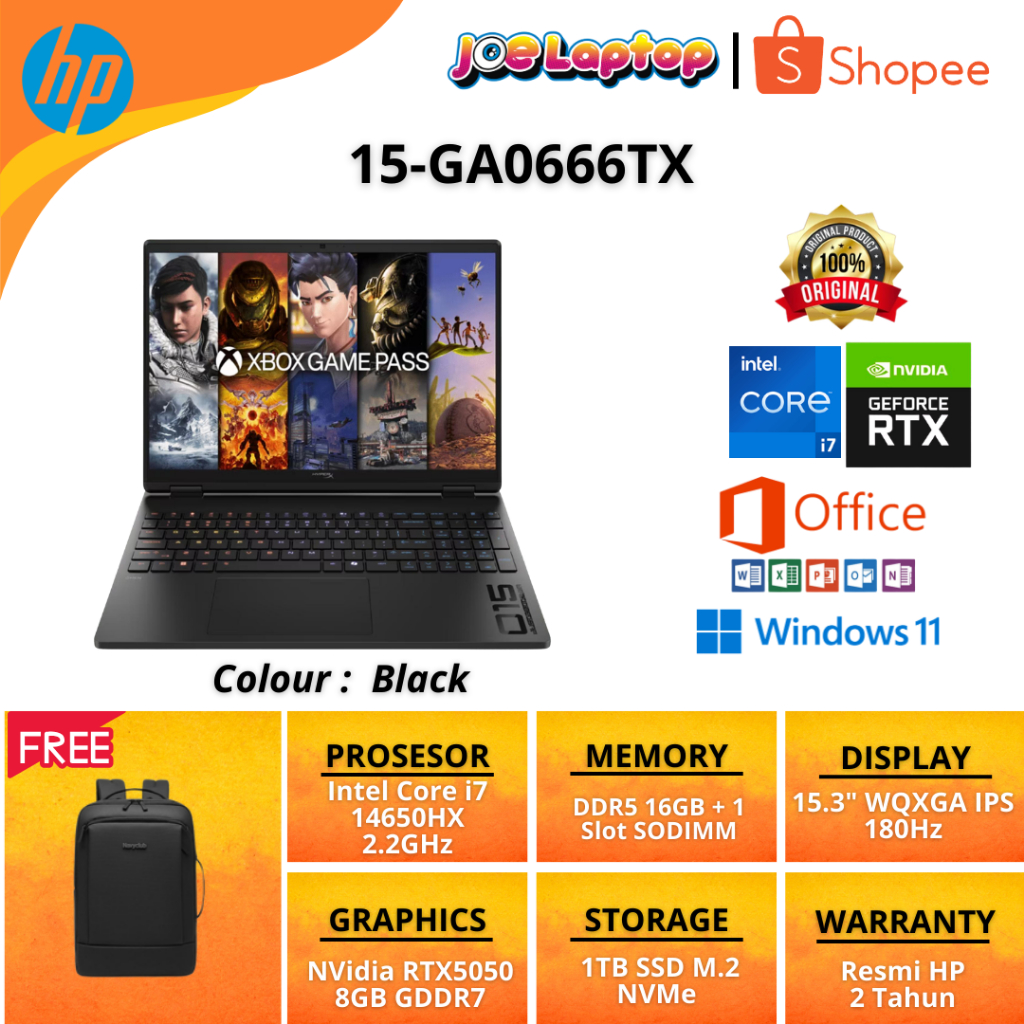 HP HyperX Omen 15-GA0666TX Shadow Black i7 14650HX Win11 OHS