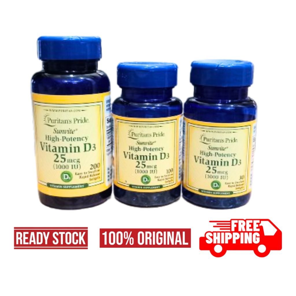 Puritans Pride Vitamin D3 25mcg 1000IU / 50mcg 2000IU / 250mcg 10000IU 30 100 200 Softgels