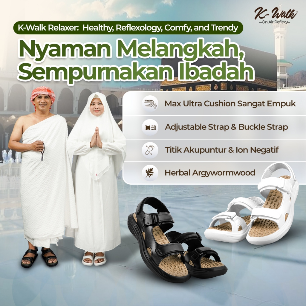 Sandal Kesehatan K-Walk Relaxer Hitam Sandal Terapi Refleksi Sandal Akupuntur Rematik Kwalk Original