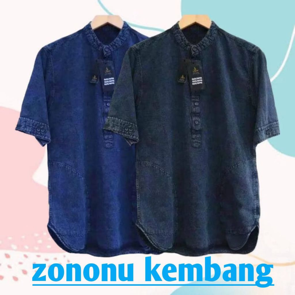Baju Koko Kurta Lengan Pendek Pria Dewasa Bahan Jeans Adem Prenium Jumbo