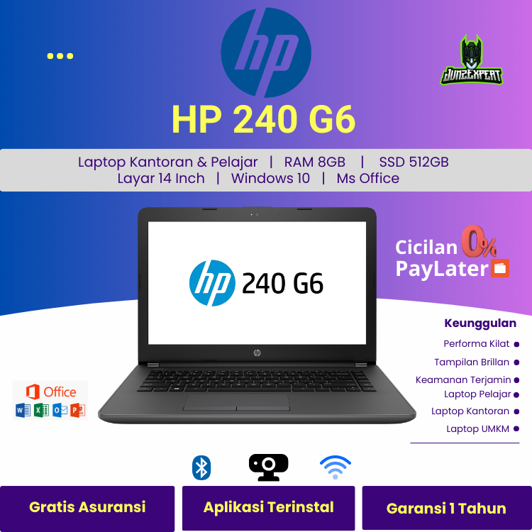 HP 240 G6 Core i7-7500U 8GB 512GB SSD Win10+Office RADEON 14.0” BUNDLING