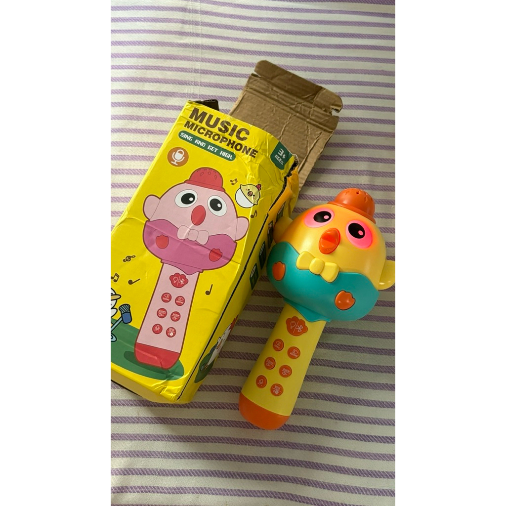 Mikrofon Edukasi Anak - Kuning, Bluetooth Karaoke, Pengubah Suara, Lampu Lembut