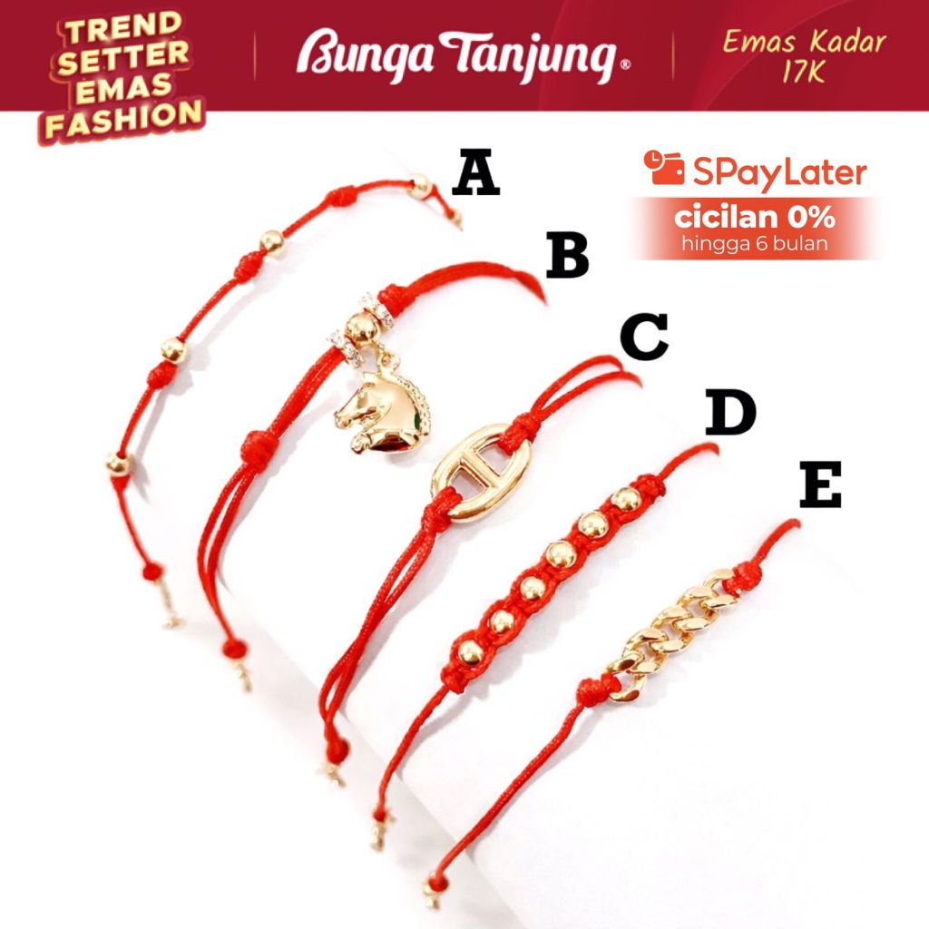 GELANG TALI KEPANG BOBBA VARIASI - EMAS 17K - BUNGA TANJUNG GOLD
